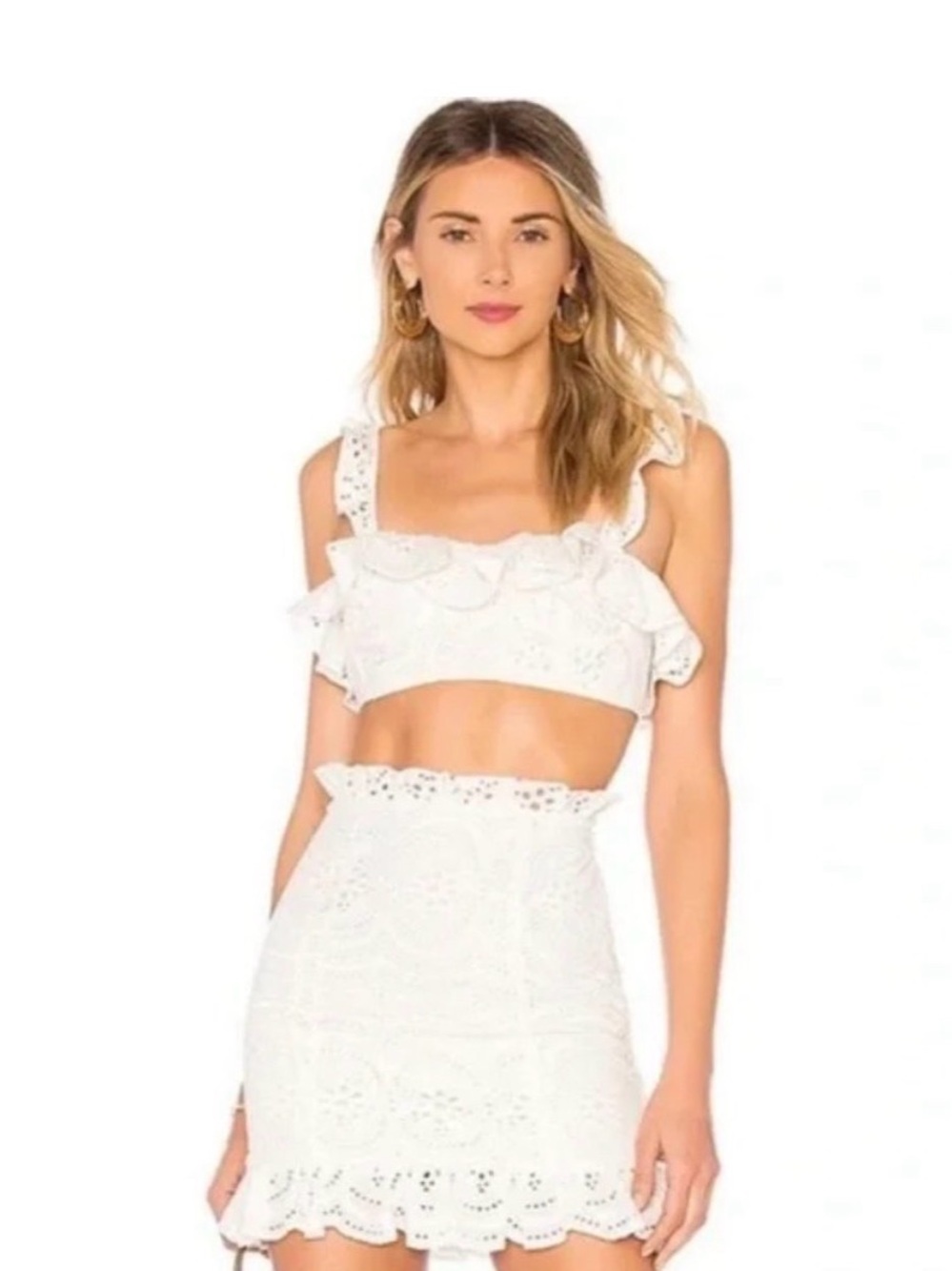 Lovers + Friends White Eyelet Charlotte Matching Crop Top & Skirt Set - Size XS